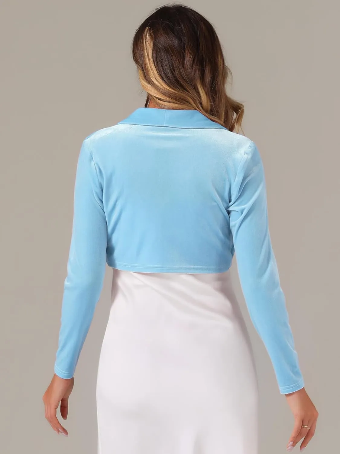 Allegra K Long Sleeve Shrug Top for Women's Lapel Collar Velvet Christmas Open Front Cropped Cardigan