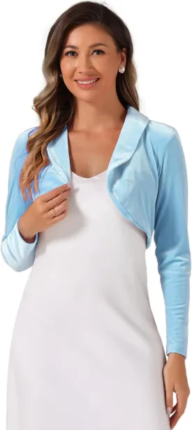 Allegra K Long Sleeve Shrug Top for Women's Lapel Collar Velvet Christmas Open Front Cropped Cardigan