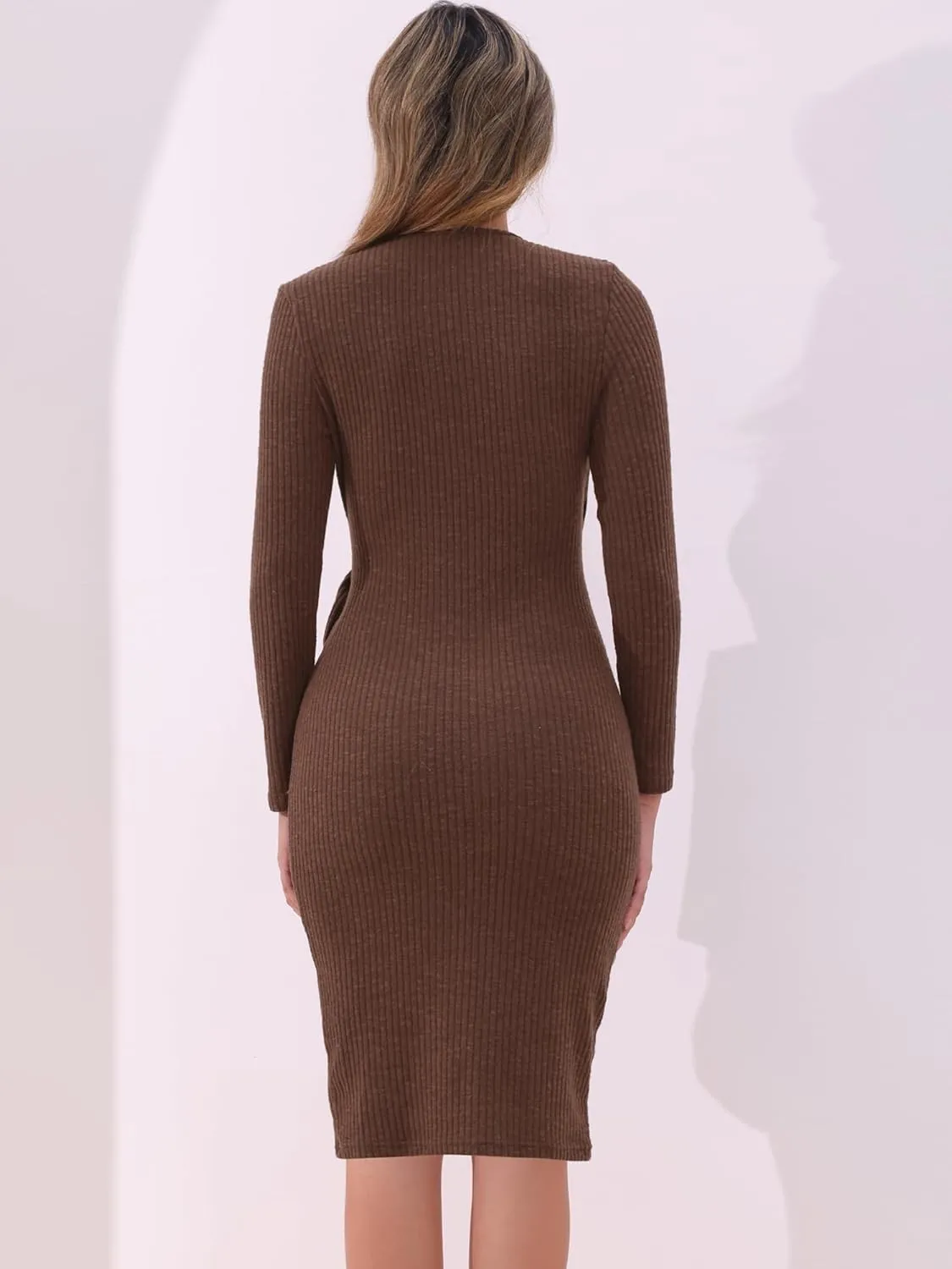 Allegra K Women's 2024 Fall Winter Long Sleeve Tie Waist Bodycon Knit Wrap Sweater Dress
