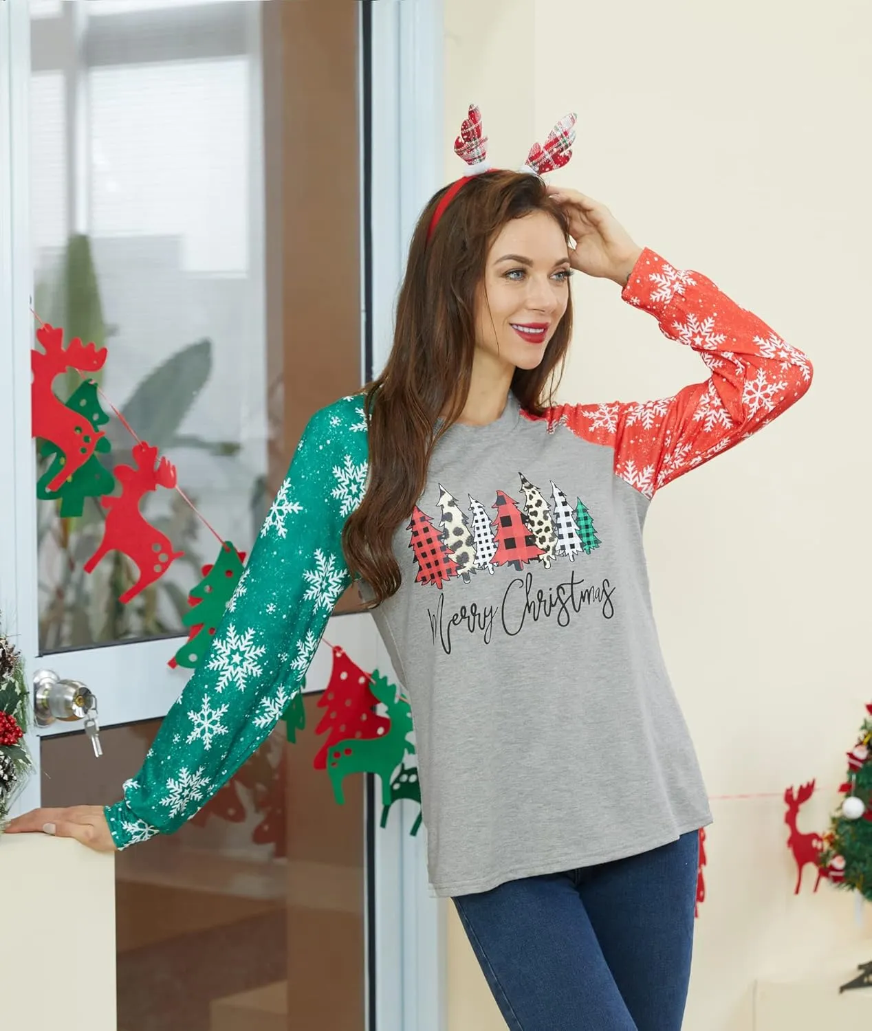 Anbech Womens Christmas Coffee Graphic Tshirt Merry Christmas Long Sleeve Vacation Tops