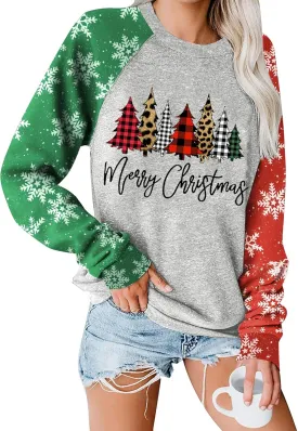 Anbech Womens Christmas Coffee Graphic Tshirt Merry Christmas Long Sleeve Vacation Tops
