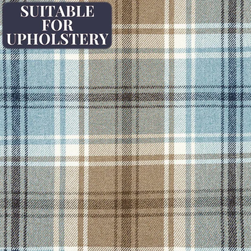 Angus Duck Egg Blue Tartan Check Curtain Fabric