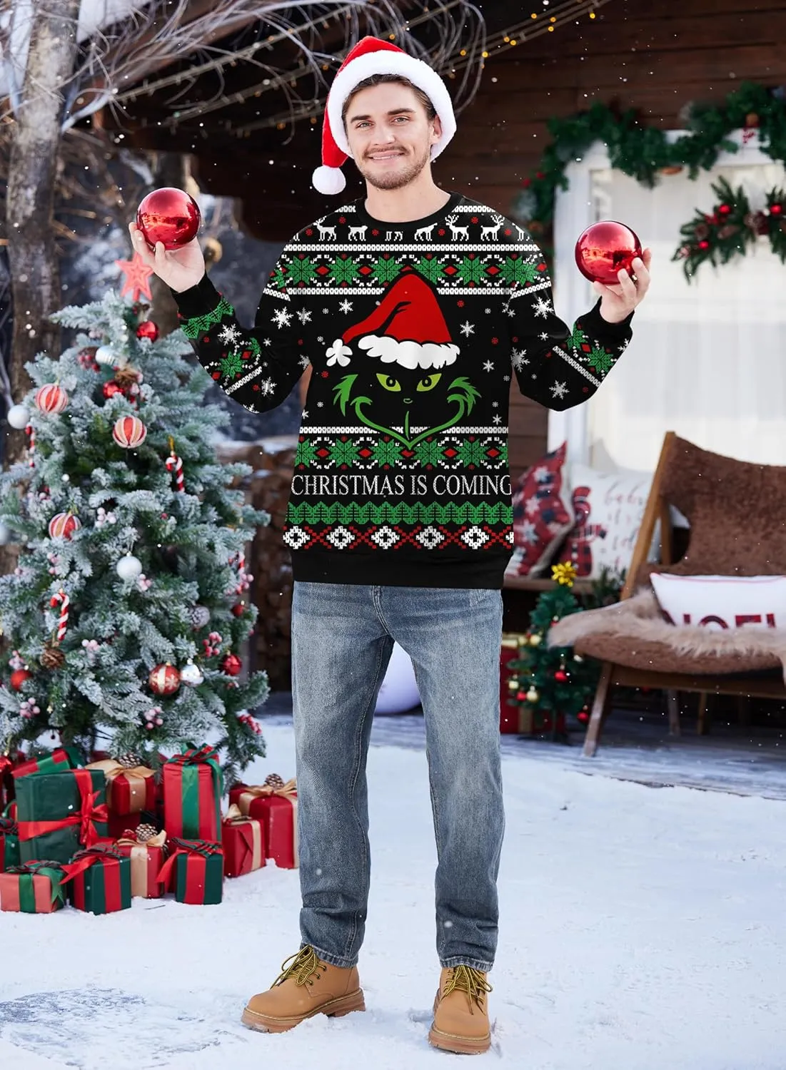 Arvilhill Men's Ugly Christmas Funny Graphic Long Sleeve Unisex Sweatshirt (S-3XL)