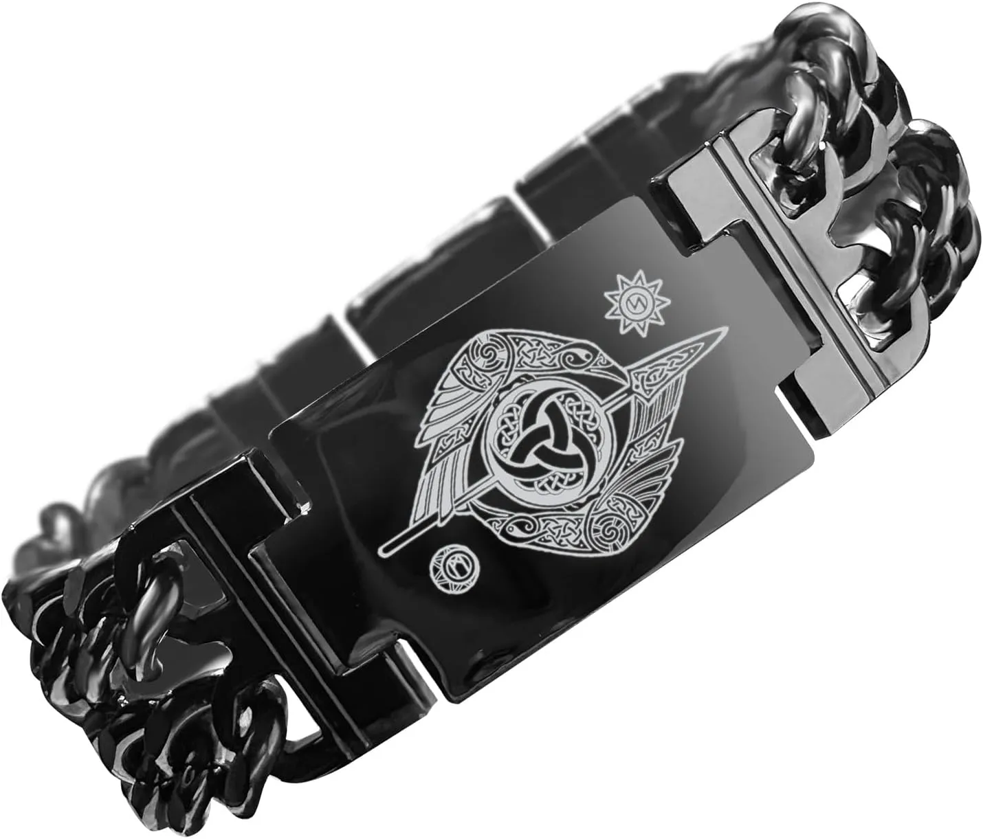 bahamut Mens Viking Odin Gungnir Stainless Steel Cool Cuban Chain Link Bracelet for Men,Norse Cuff Wristband Jewelry