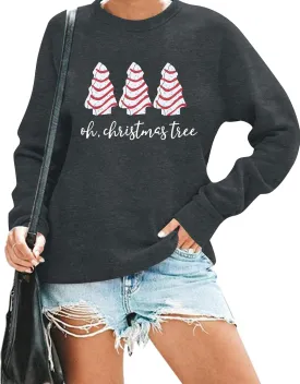 BANGELY Christmas Sweatshirt Women Christmas Tree Cake Graphic Sweater Shirts Xmas Holiday Pullover Cute Long Sleeve Tops