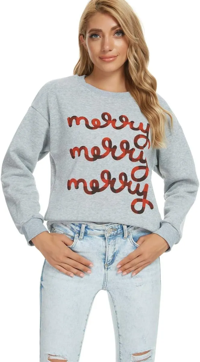 Barlver Women Christmas Fleece Sweaters Long Sleeve Fuzzy Sweatshirts Holiday Graphic Shirts