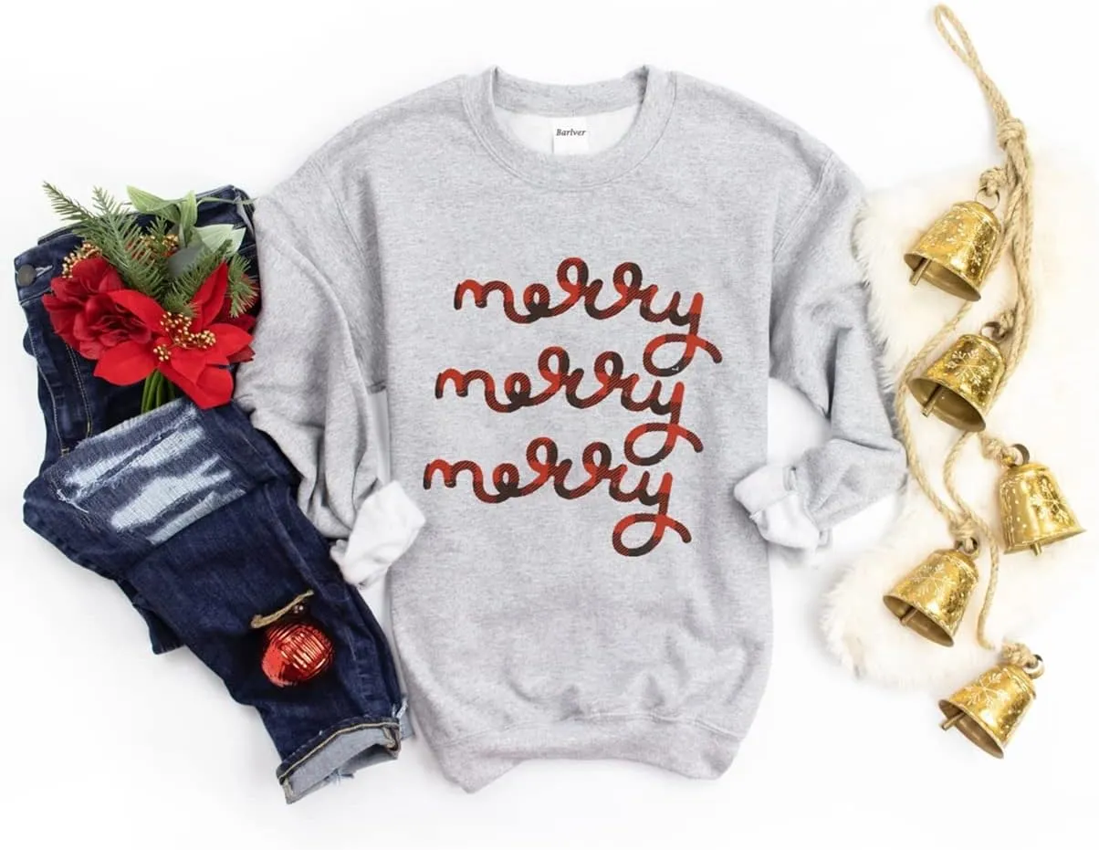 Barlver Women Christmas Fleece Sweaters Long Sleeve Fuzzy Sweatshirts Holiday Graphic Shirts