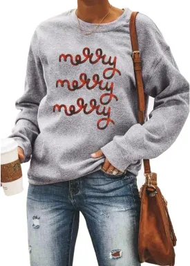 Barlver Women Christmas Fleece Sweaters Long Sleeve Fuzzy Sweatshirts Holiday Graphic Shirts