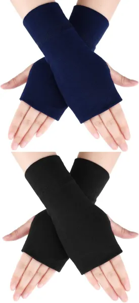 Blulu 2 Pairs Fingerless Gloves Women Man Stretchy Knitted Gloves Thumb Hole Mittens Wrist Length Arm Warmers
