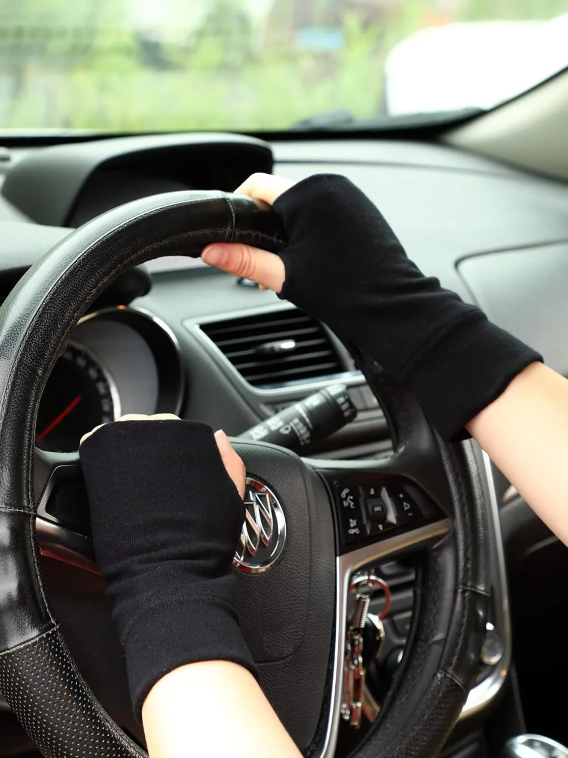 Blulu 2 Pairs Fingerless Gloves Women Man Stretchy Knitted Gloves Thumb Hole Mittens Wrist Length Arm Warmers