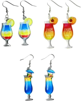 Bohemia Acrylic Beach Holiday Bottle Earrings Sets for Women Valentine's Day Tequila Wine Glass Miniature Bartender Cocktail Drink Bottle Drop Dangle Earrings Lightweight Party Costume Jewelry Gift