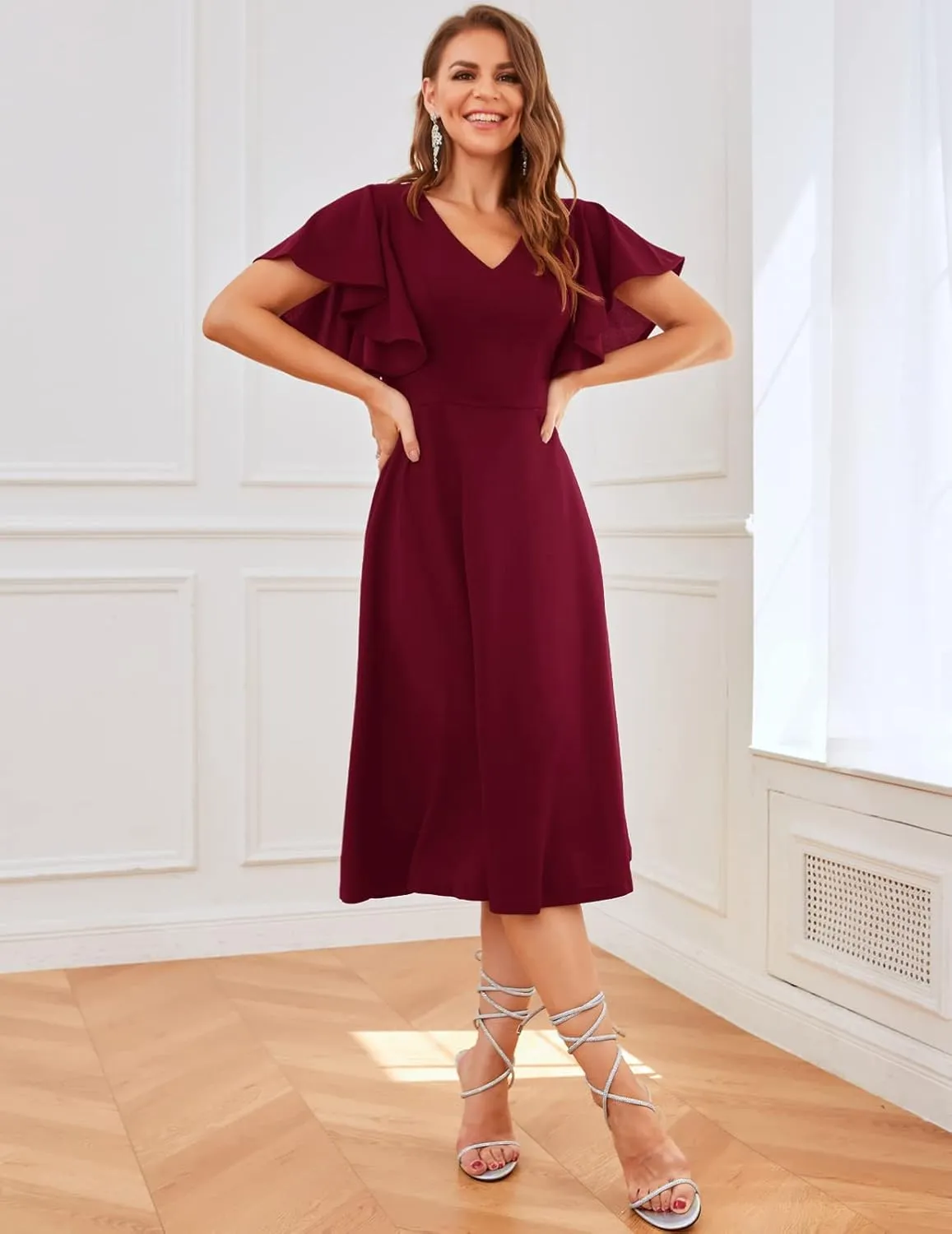 Bridesmay Women's Formal Cocktail Wedding Guest Dress for Women 2025 Short Sleeve Fit and Flare Tea Party Dresses