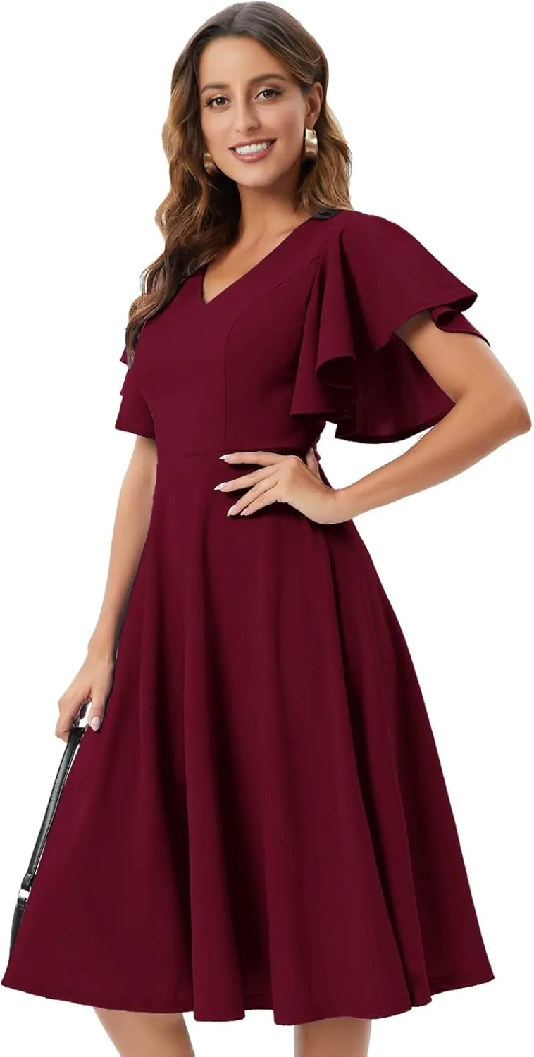 Bridesmay Women's Formal Cocktail Wedding Guest Dress for Women 2025 Short Sleeve Fit and Flare Tea Party Dresses