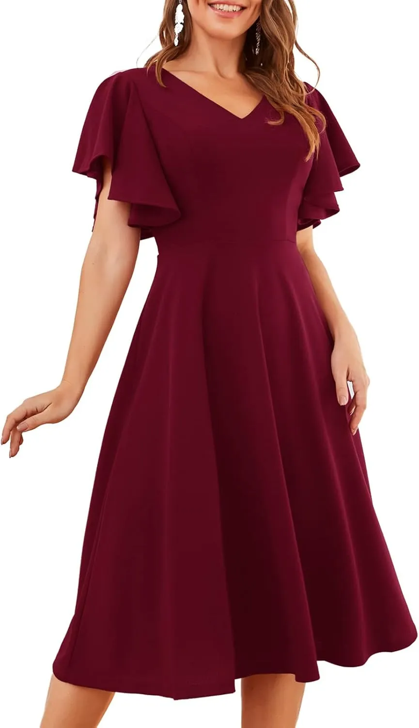 Bridesmay Women's Formal Cocktail Wedding Guest Dress for Women 2025 Short Sleeve Fit and Flare Tea Party Dresses