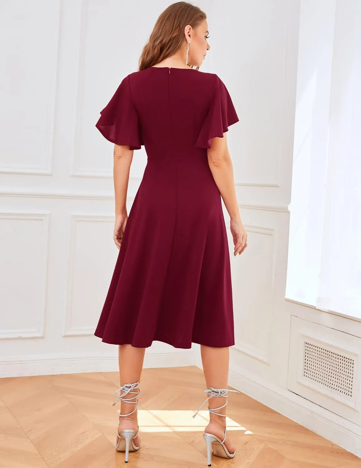 Bridesmay Women's Formal Cocktail Wedding Guest Dress for Women 2025 Short Sleeve Fit and Flare Tea Party Dresses