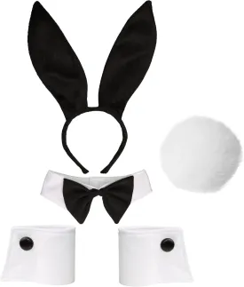 Bunny Costume Set - Rabbit Ears Headband, Bow Tie, Cuff and Tail Accessories Kit