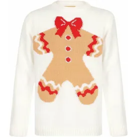 Christmas Gingerbread Novelty Junior Christmas Jumper - White