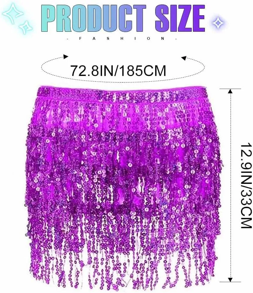 Christmas Sequin Tassel Skirt Belly Dance Skirt Sparkly Hip Scarf Skirt New Year Party Costume for Women