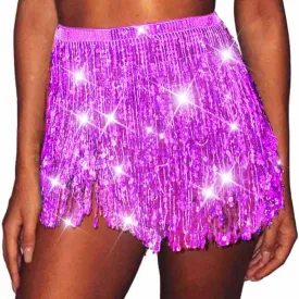 Christmas Sequin Tassel Skirt Belly Dance Skirt Sparkly Hip Scarf Skirt New Year Party Costume for Women