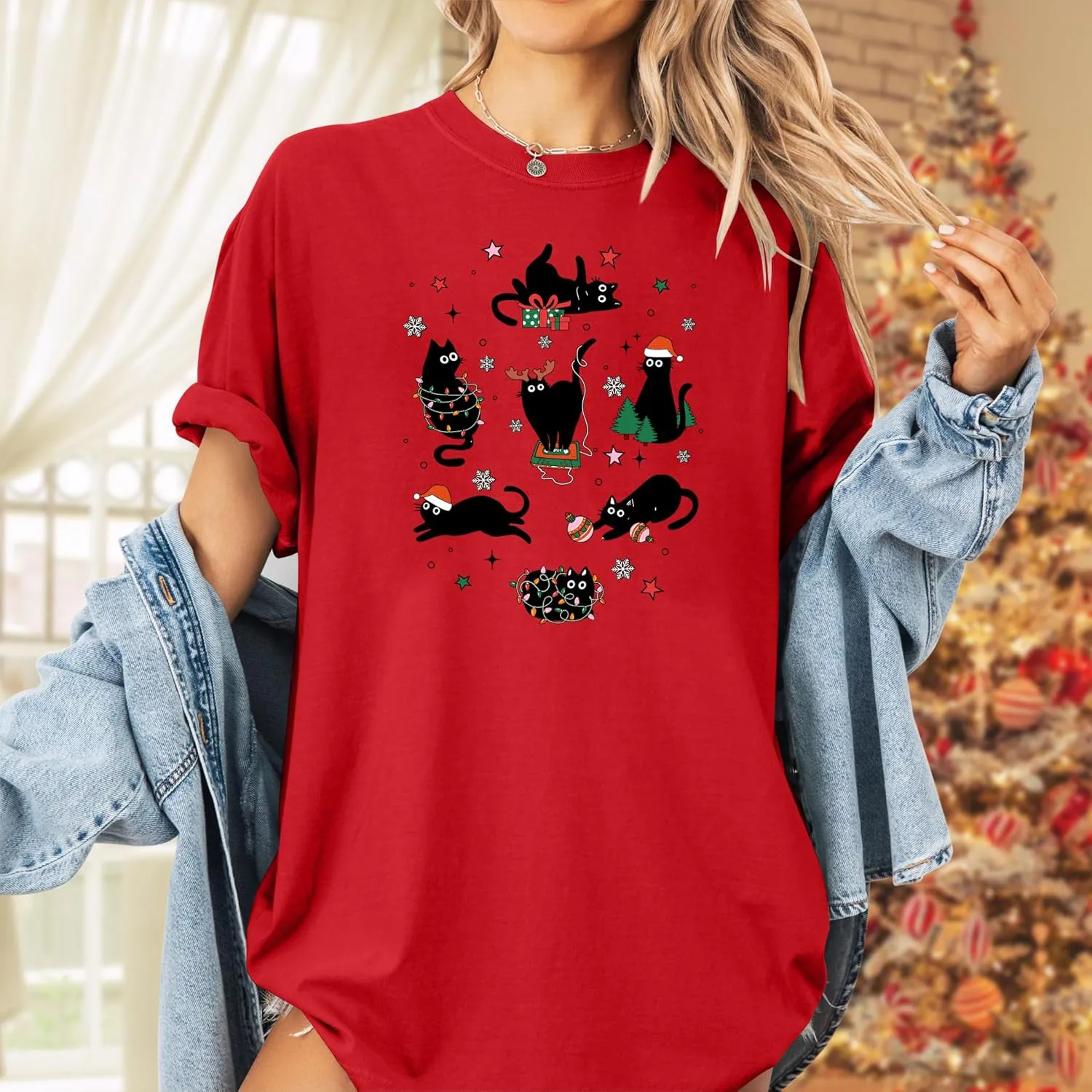 Christmas Shirts for Women Meowy Christmas Tshirt Cat Graphic Tee Short Sleeve Cat Lover Gifts Tops