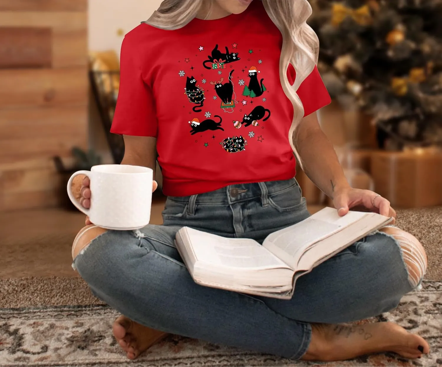 Christmas Shirts for Women Meowy Christmas Tshirt Cat Graphic Tee Short Sleeve Cat Lover Gifts Tops