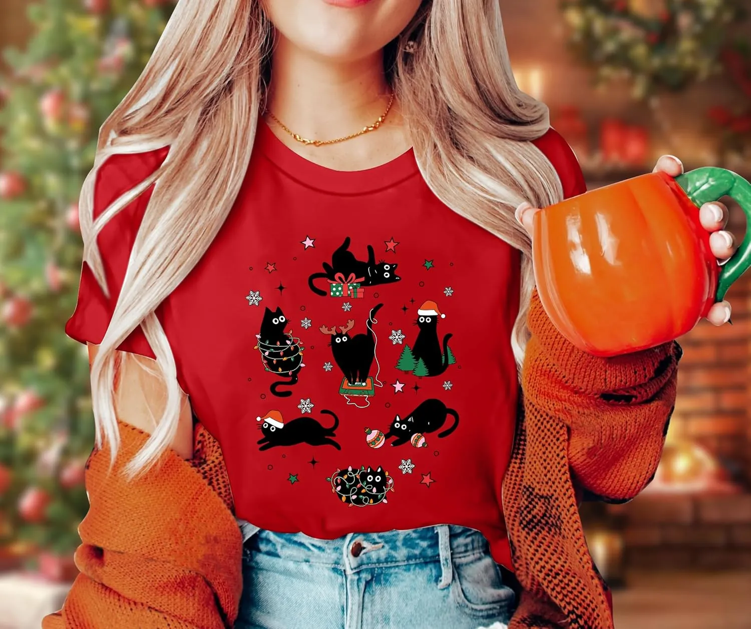 Christmas Shirts for Women Meowy Christmas Tshirt Cat Graphic Tee Short Sleeve Cat Lover Gifts Tops