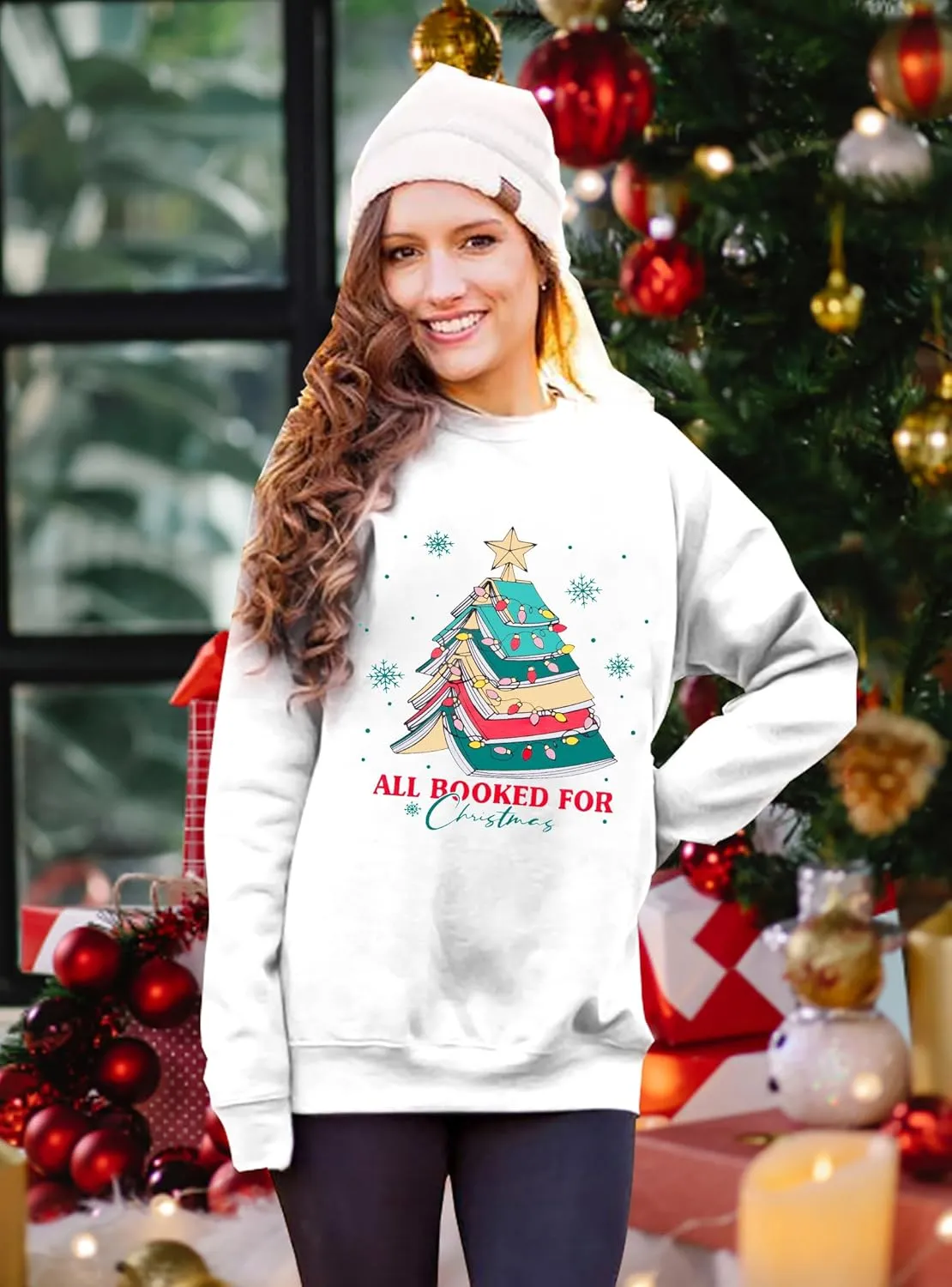 Christmas Sweatshirts for Women Cute Christmas Tree Graphic Long Sleeve Shirt Xmas Holiday Party Pullover Blouse