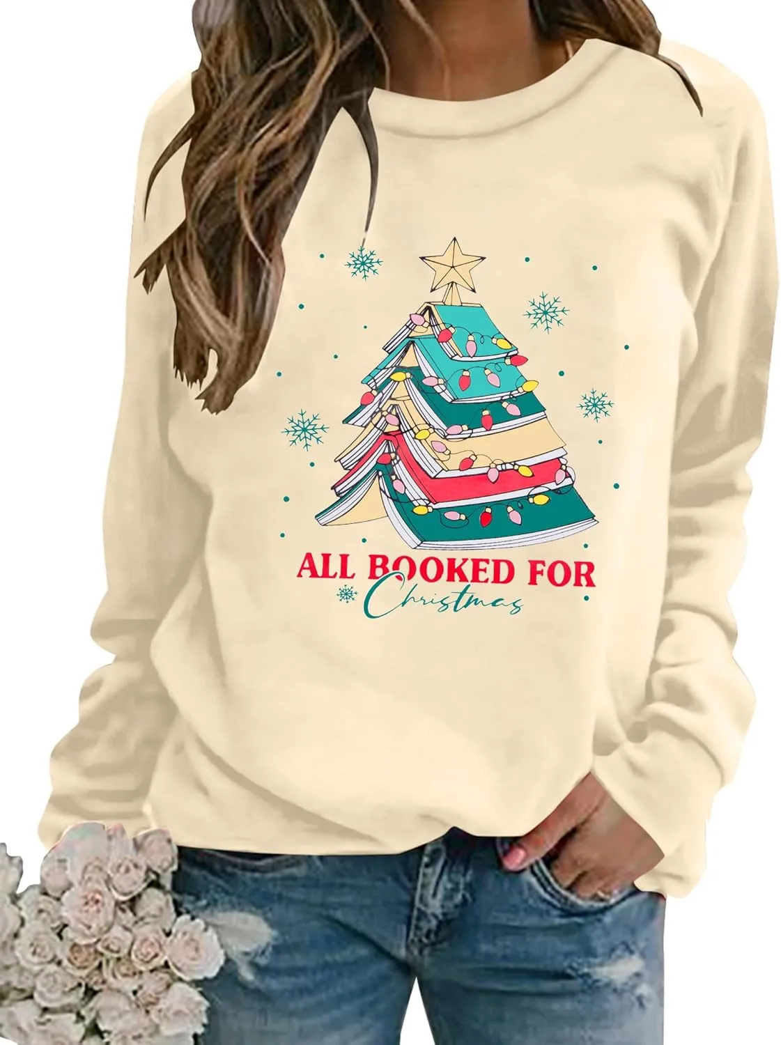 Christmas Sweatshirts for Women Cute Christmas Tree Graphic Long Sleeve Shirt Xmas Holiday Party Pullover Blouse