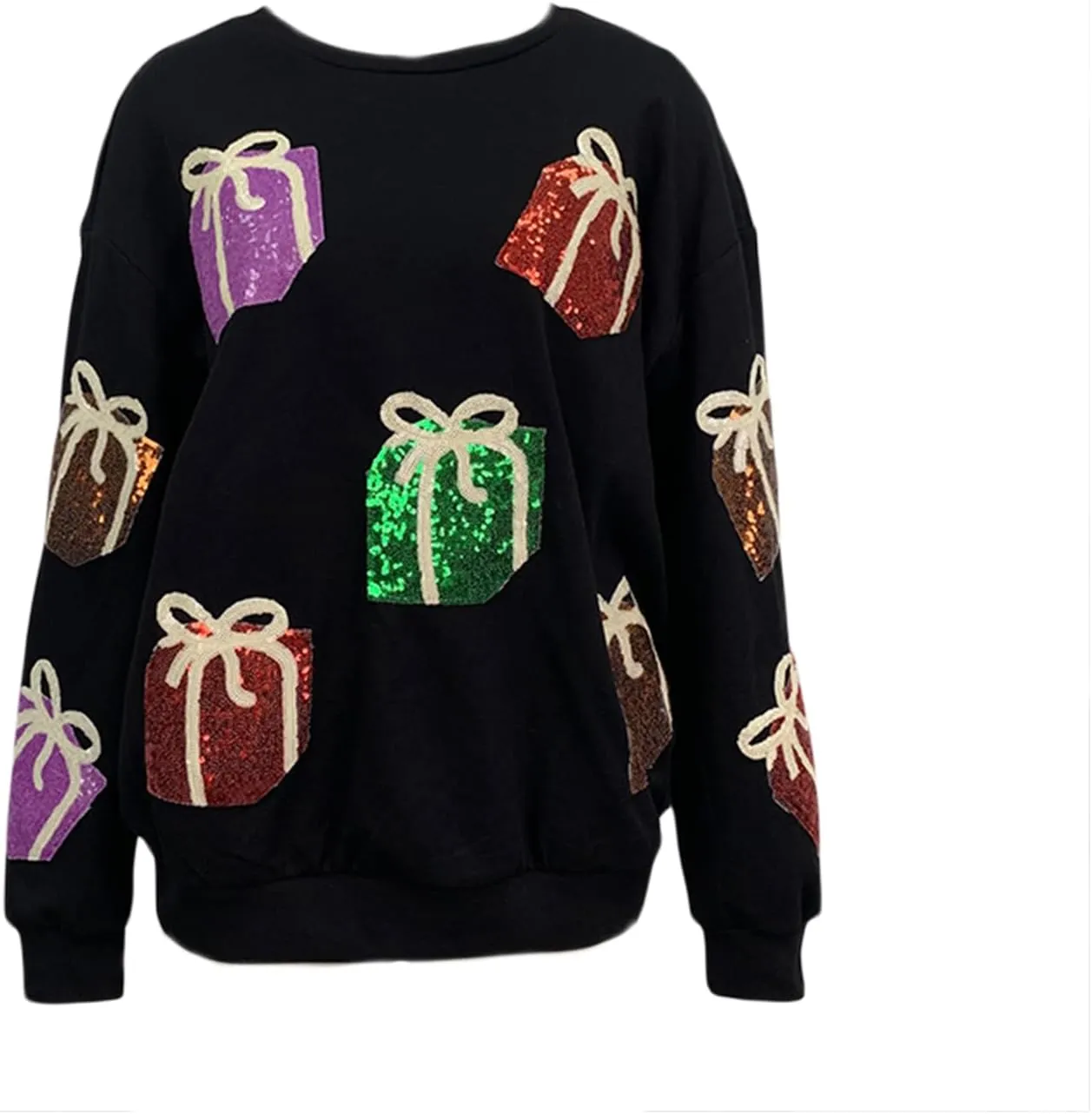 Christmas Sweatshirts Sequin Women Y2k Oversized Graphic Long Sleeve Sweater Holiday Merry Xmas Shirts Pullover Tops