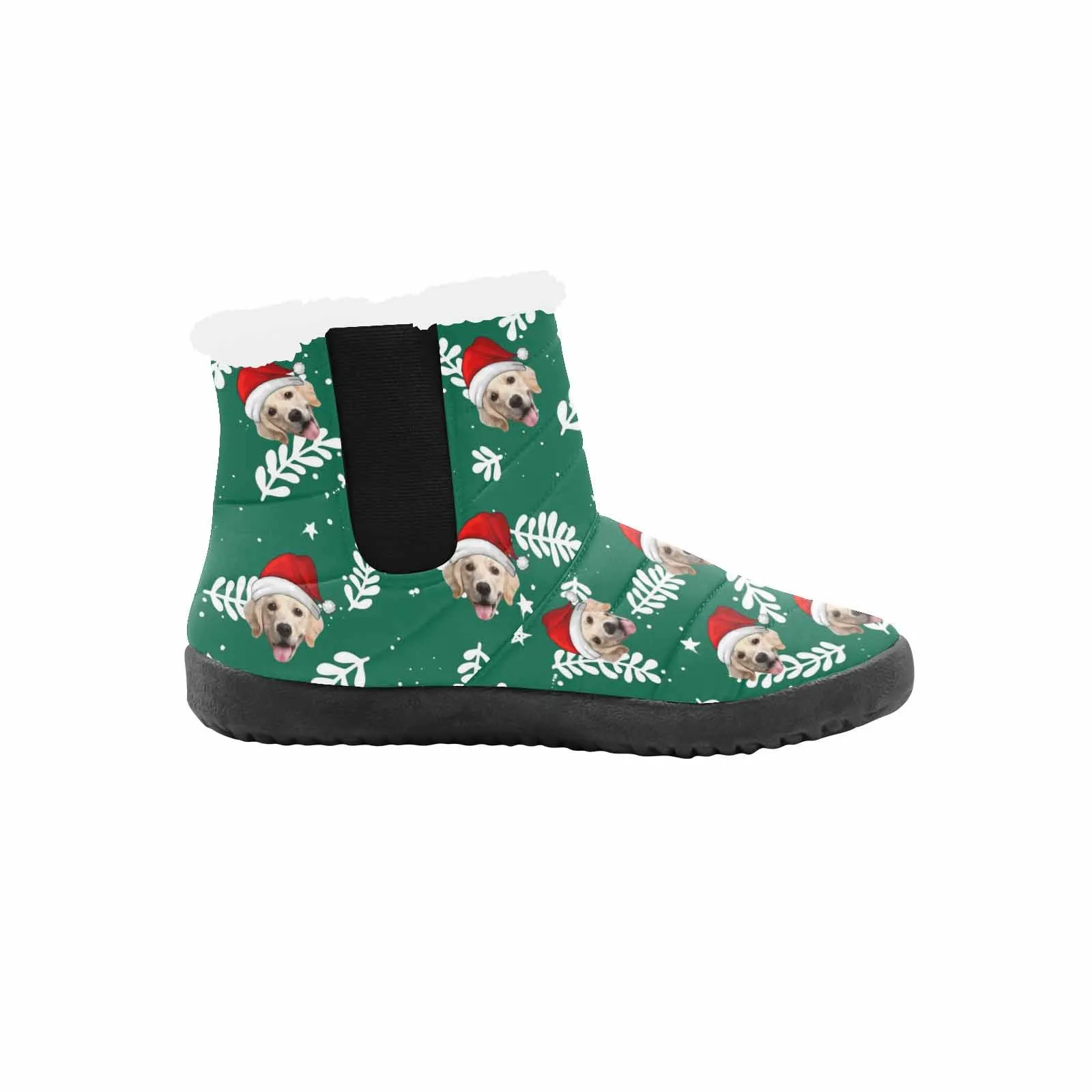 Custom Face Christmas Green Cotton-Padded Shoes Snow Boots for Men Women
