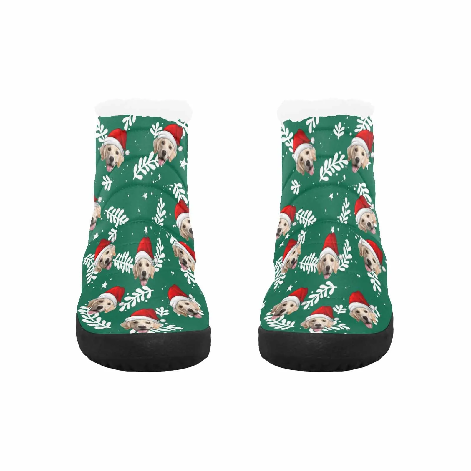 Custom Face Christmas Green Cotton-Padded Shoes Snow Boots for Men Women