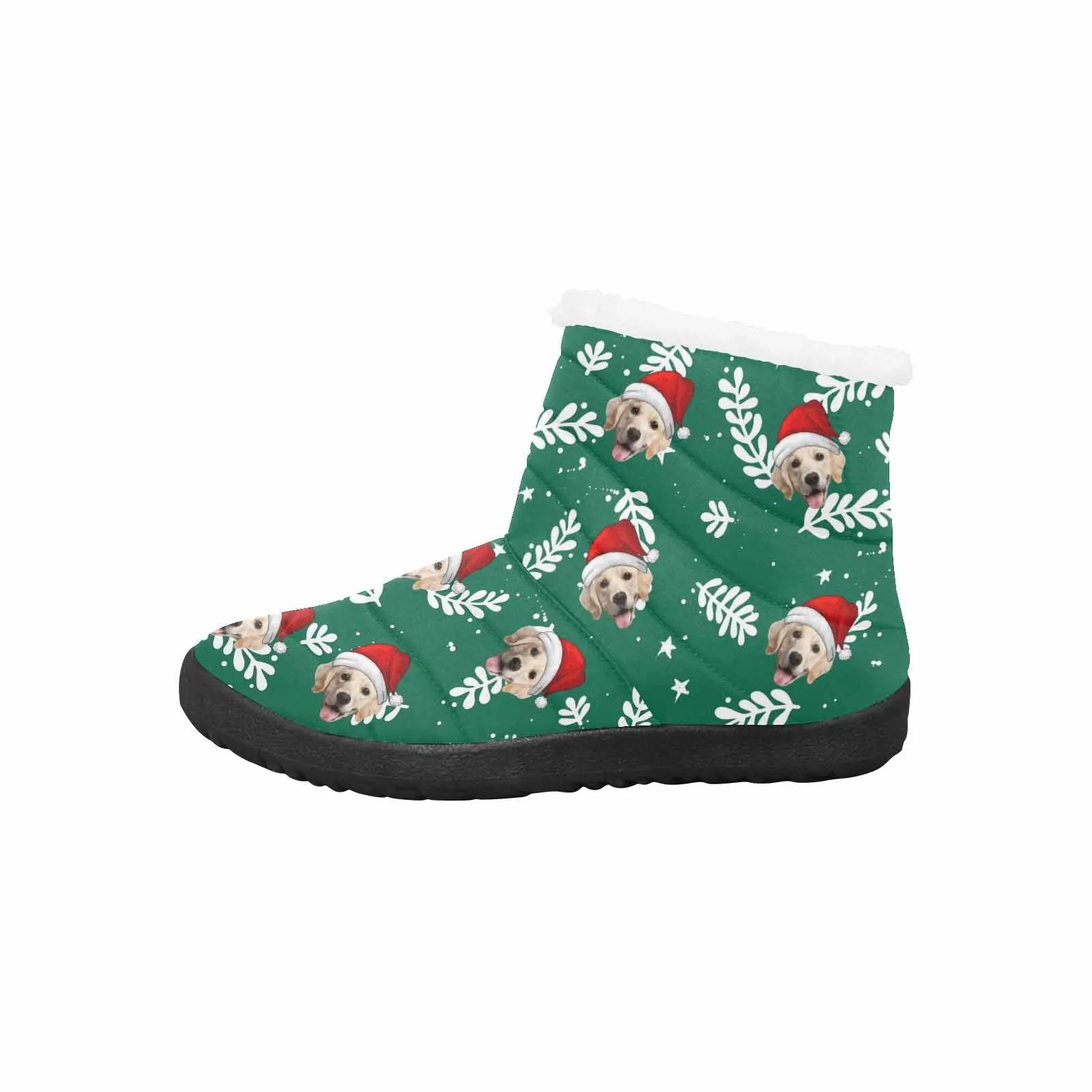 Custom Face Christmas Green Cotton-Padded Shoes Snow Boots for Men Women