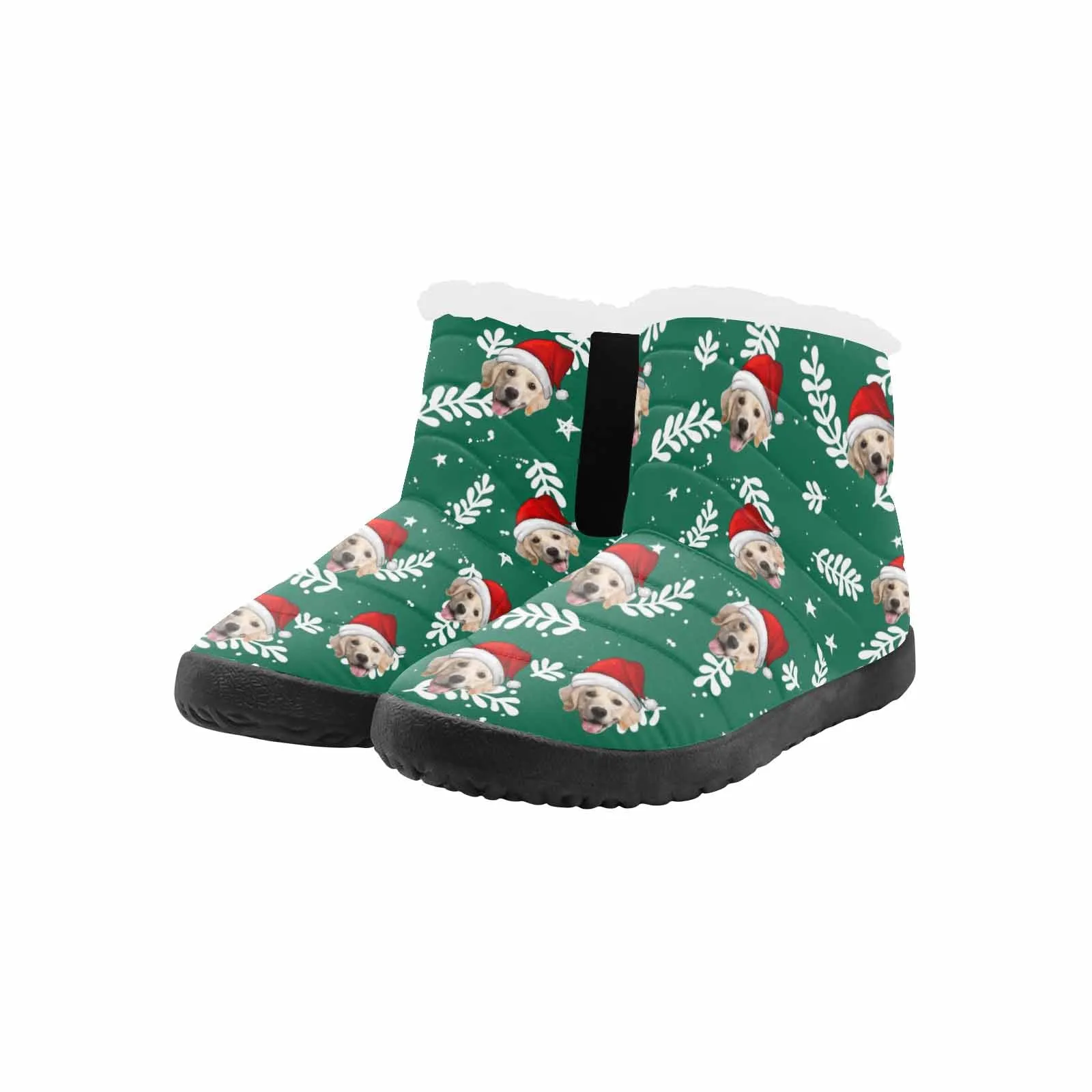 Custom Face Christmas Green Cotton-Padded Shoes Snow Boots for Men Women