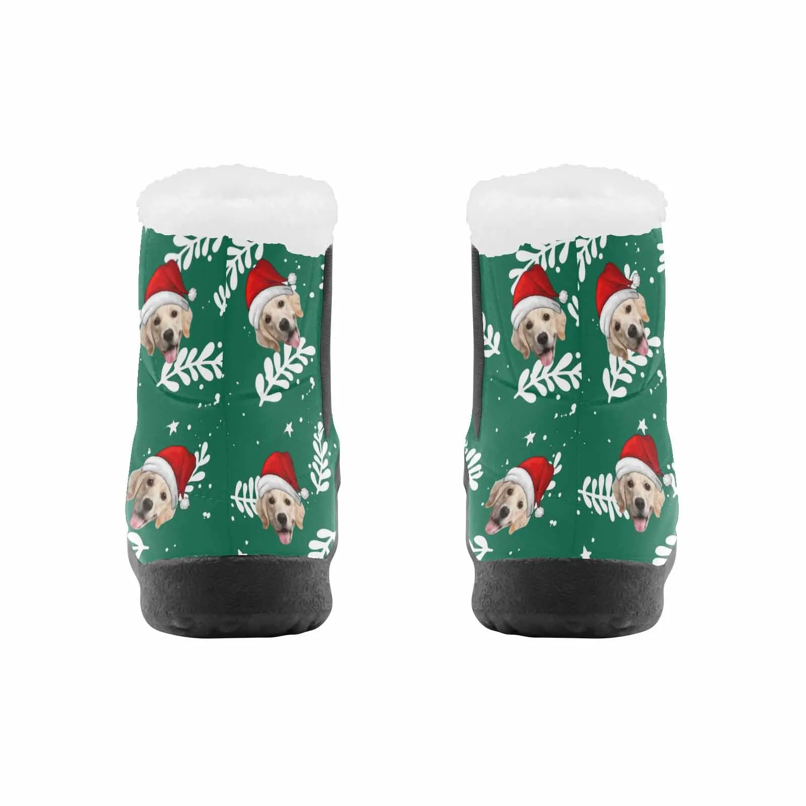 Custom Face Christmas Green Cotton-Padded Shoes Snow Boots for Men Women