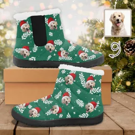 Custom Face Christmas Green Cotton-Padded Shoes Snow Boots for Men Women