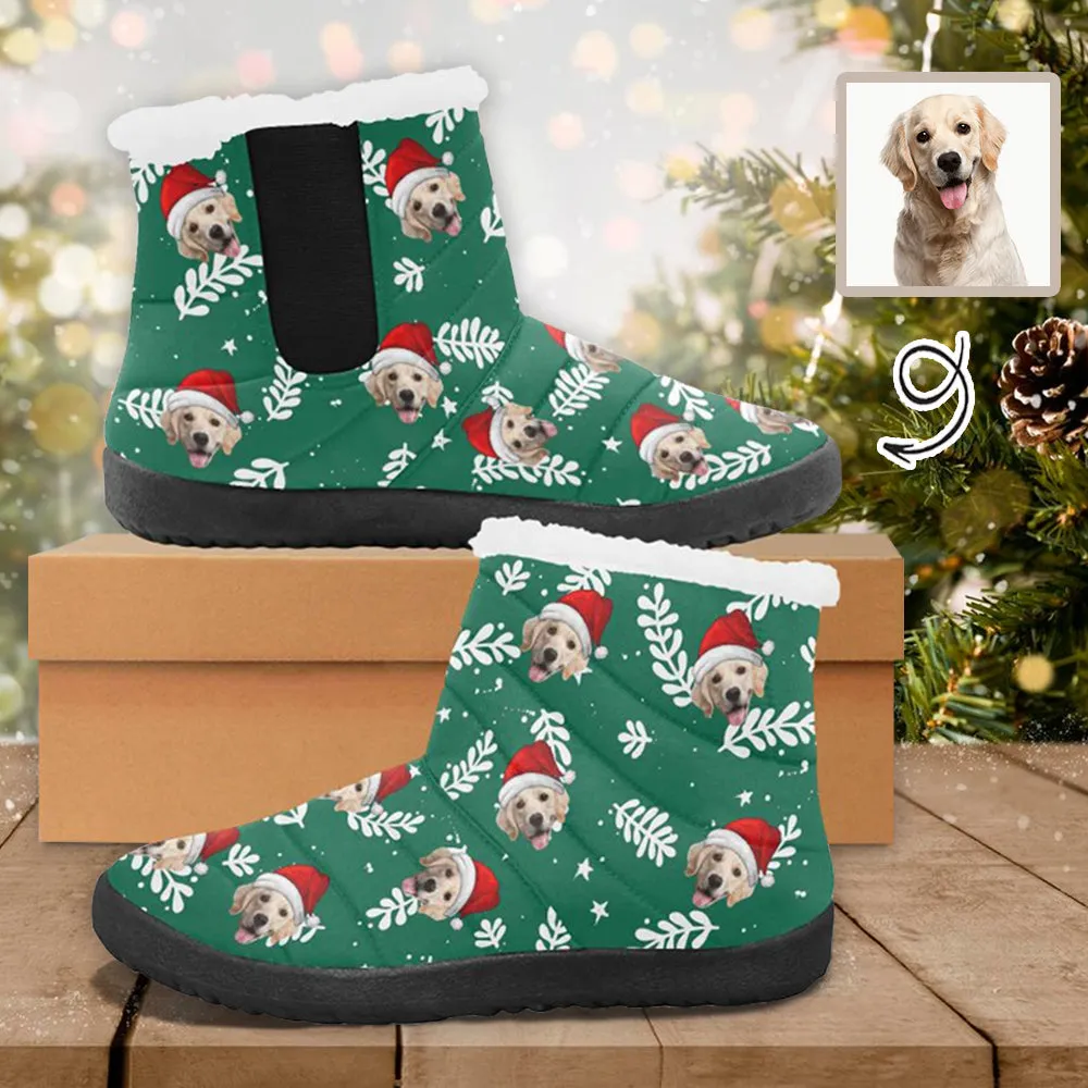 Custom Face Christmas Green Cotton-Padded Shoes Snow Boots for Men Women