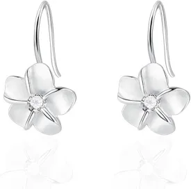 Dainty CZ Flower Dangle Hook Earrings for Women Silver Plated Crystal Flowers Charms Drop Fish Hook Stud Lightweight Elegant Christmas Wedding Holiday Jewelry Gifts