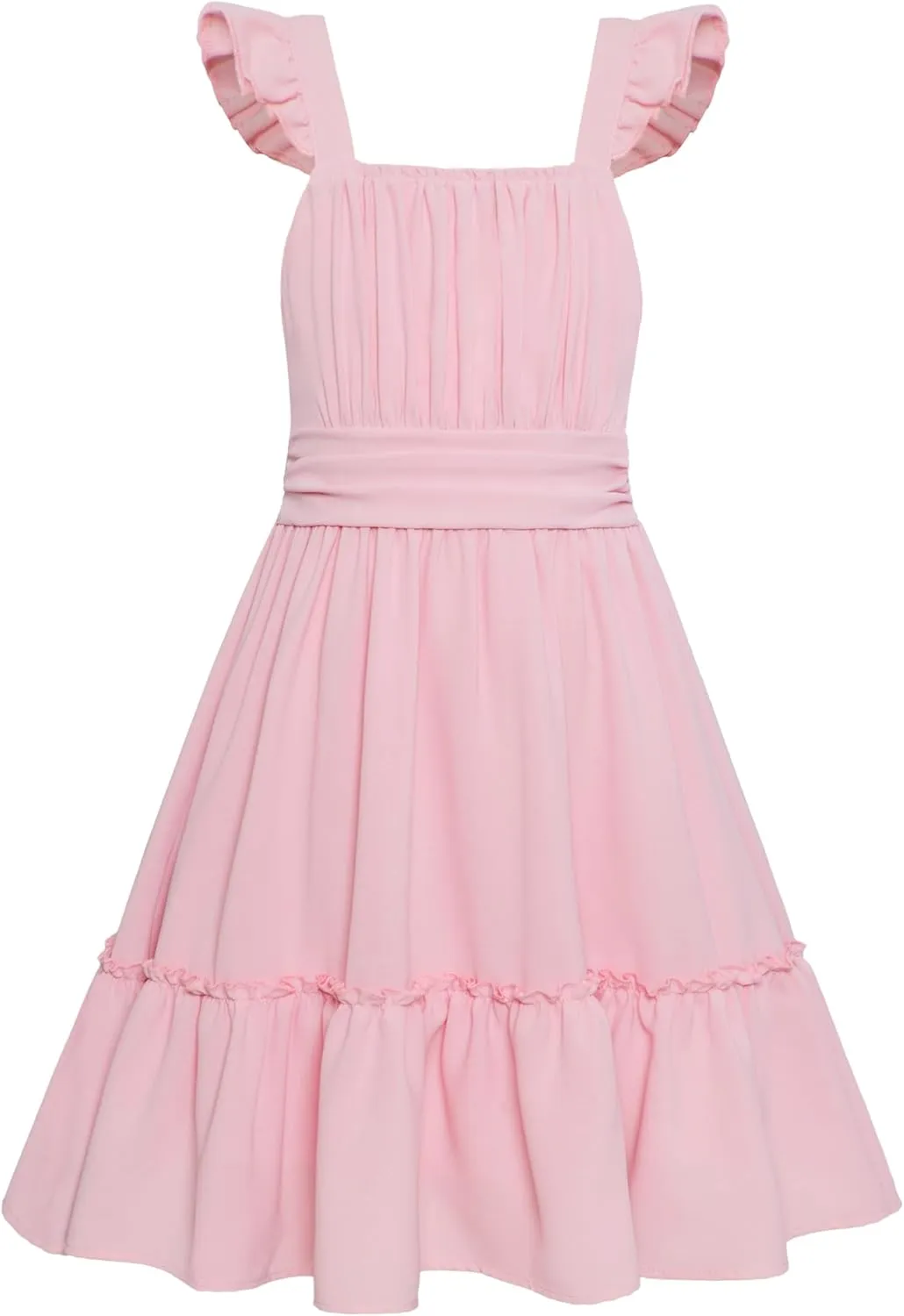 Girls Floral Dress Tie Back Flutter Sleeves Dresses Summer Casual A-Line Dress for 5-12Y