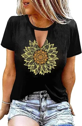 in A World Full of Roses Be A Sunflower T Shirt Sunflower Inspirational Tee Tops Women Summer Casual Vacation Shirt