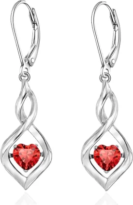 Infinity Birthstone Dangle Leverback Earrings 925 Sterling Silver Birthday Mothers Day Anniversary Christmas Earrings Jewelry for Women