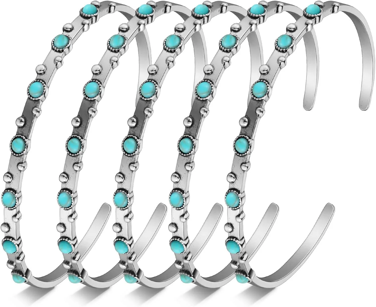 Lasnten 5 Pcs Turquoise Bracelets for Women, Turquoise Cuff Bracelet Western Jewelry Stackable Handmade Gemstone Bangle for Women Christmas Birthday Gift