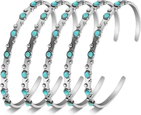 Lasnten 5 Pcs Turquoise Bracelets for Women, Turquoise Cuff Bracelet Western Jewelry Stackable Handmade Gemstone Bangle for Women Christmas Birthday Gift