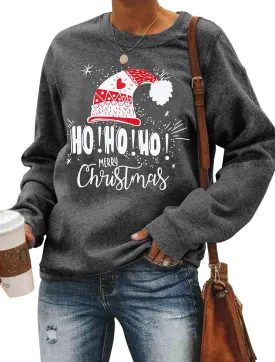 LHBNK Merry Christmas Sweatshirts HoHoHo Christmas Shirt Women Funny Santa Print Graphic Tee Casual Long Sleeve Blouse Tops