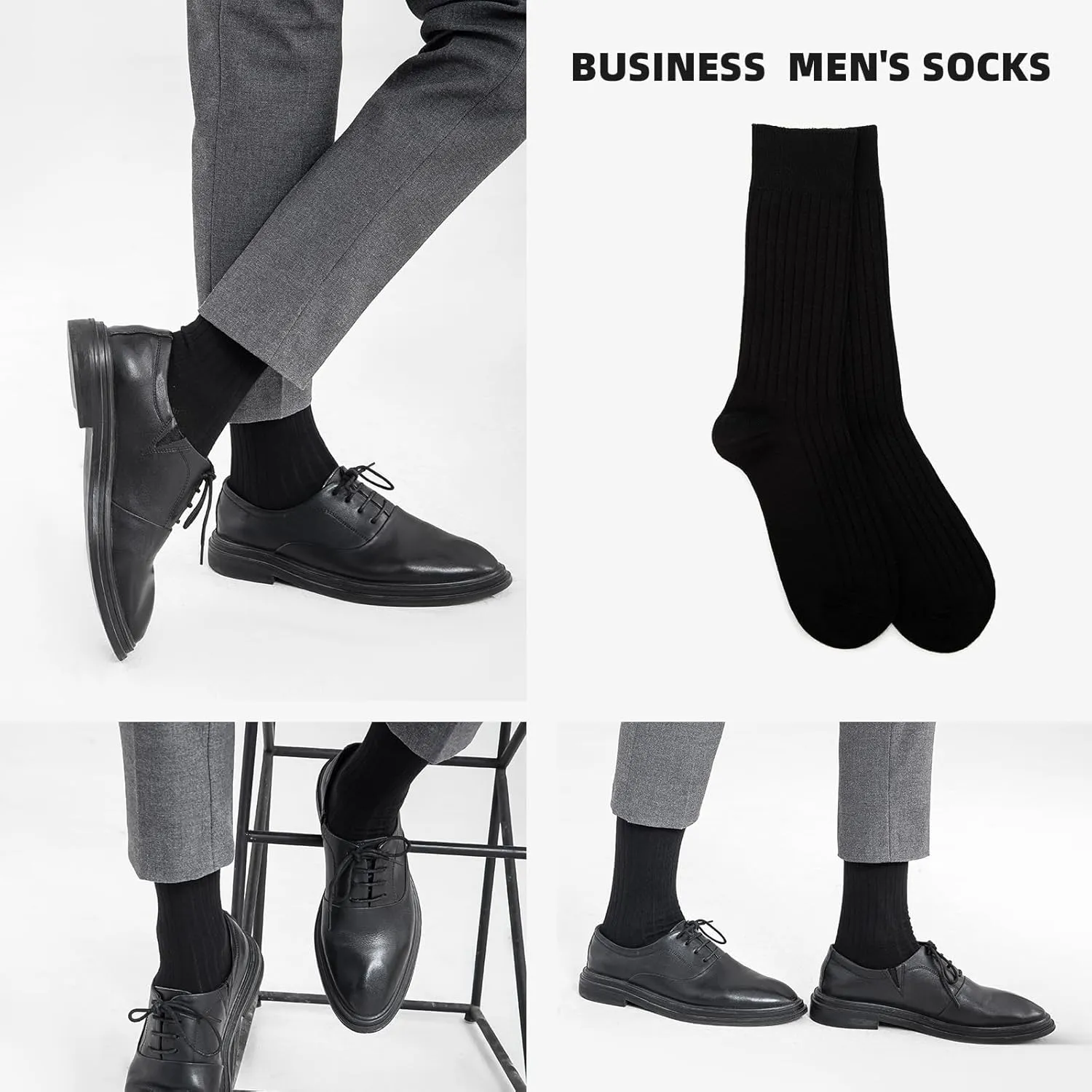 Men's Boy's Seamless Dress Socks-Comfort Lightweight Business Cotton Crew Sock 3 Pack