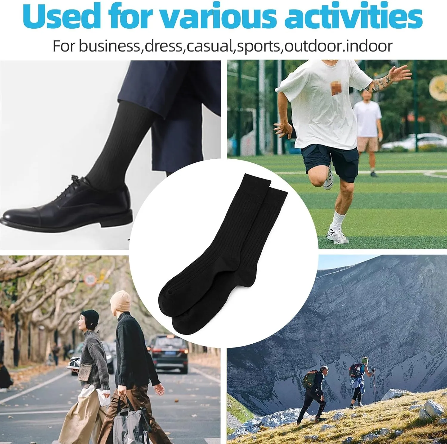 Men's Boy's Seamless Dress Socks-Comfort Lightweight Business Cotton Crew Sock 3 Pack