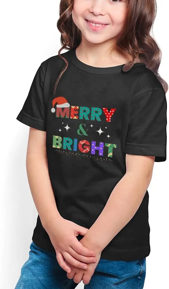 Merry and Bright Shirt Christmas T-Shirts for Family Couple Outfit Tee Christmas Top Parent-Child Short Sleeves