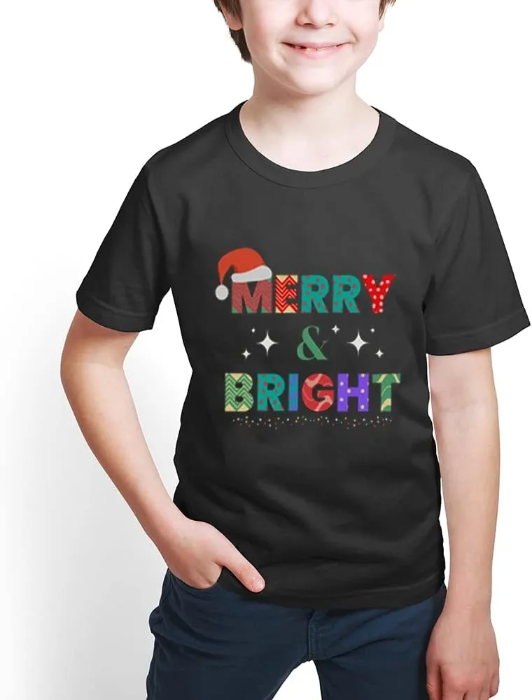 Merry and Bright Shirt Christmas T-Shirts for Family Couple Outfit Tee Christmas Top Parent-Child Short Sleeves