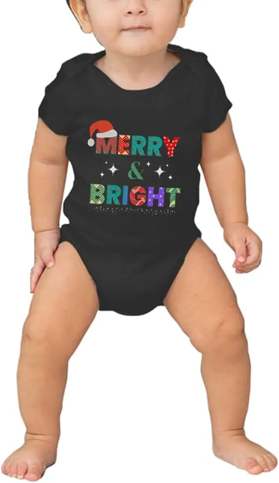Merry and Bright Shirt Christmas T-Shirts for Family Couple Outfit Tee Christmas Top Parent-Child Short Sleeves