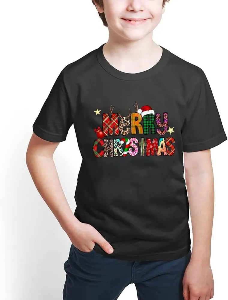 Merry and Bright Shirt Christmas T-Shirts for Family Couple Outfit Tee Christmas Top Parent-Child Short Sleeves