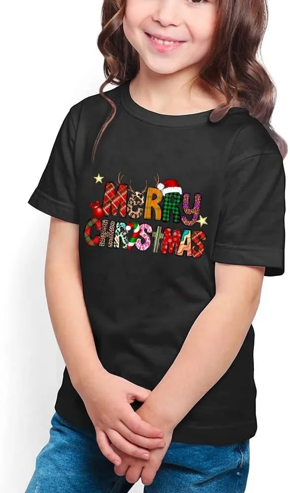 Merry and Bright Shirt Christmas T-Shirts for Family Couple Outfit Tee Christmas Top Parent-Child Short Sleeves